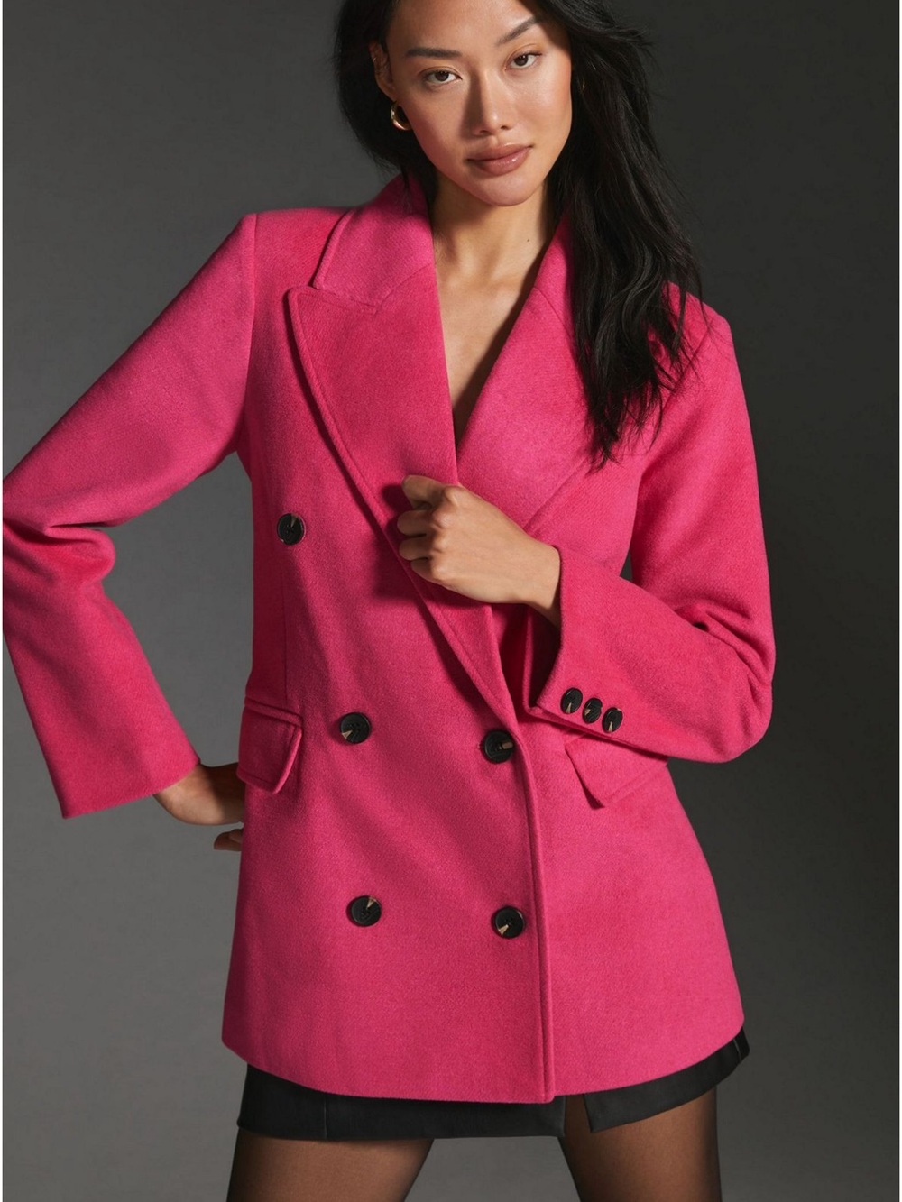 Avec Les Filles Hot Pink Double-Breasted Pea Coat